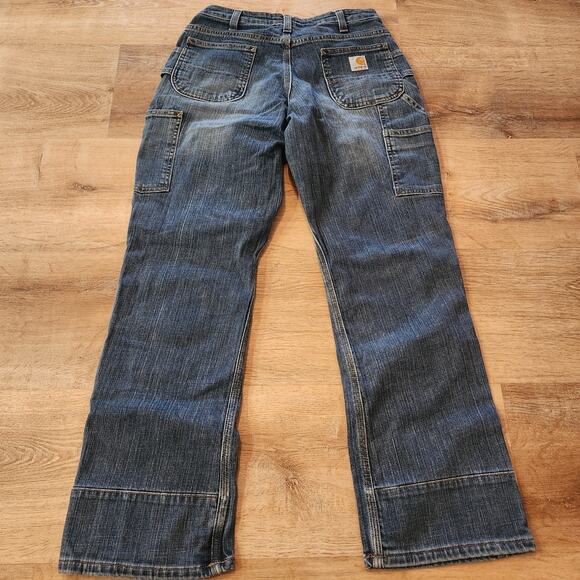 VINTAGE Carhartt Jeans Mens 30x29 Dungaree Logger Blue Double Knee EUC - Picture 6 of 8